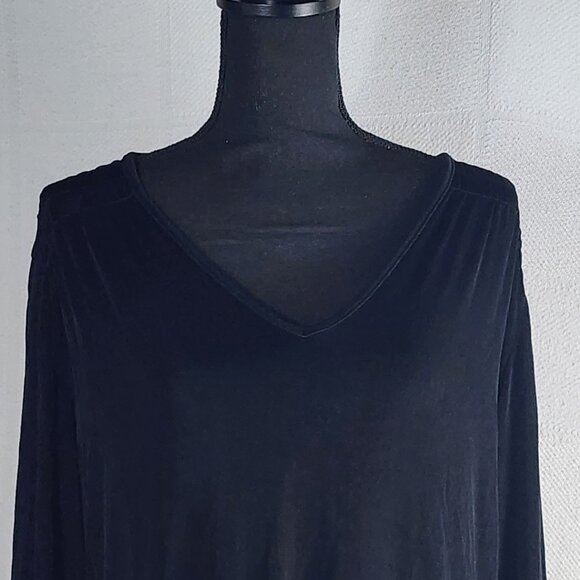 Chico's Travelers Black Acetate Span 3/4 Ruched Sleeve Top Size Chico 3 US XL 16 - Picture 2 of 16